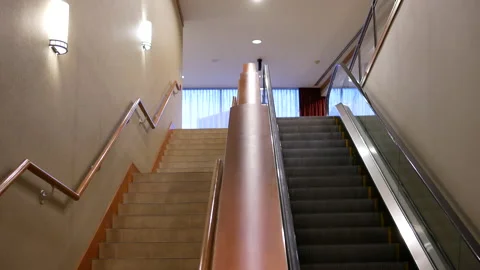 Motion of moving empty escalator inside shopping mall with 4k resolution Stock Footage 103437601