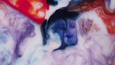 Motion multicolor red white blue liquid moving through white texture background Video stock 118279883