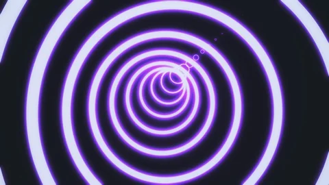 Motion in neon circle tunnel consisting of bright purple color lines on black Stock Footage 129721654