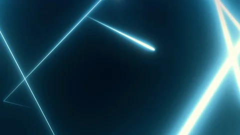 Motion in neon triangle tunnel consisting of colorful blue lines on black Stock Footage 128840658