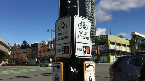 Motion of obey use crossing sign and traffic flow on road with 4k resolution. Stock Footage 98559973