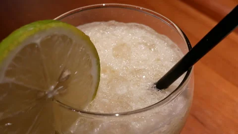 Motion of one cup of lemon juice inside Chinese restaurant with 4k resolution. Stock Footage 94840489