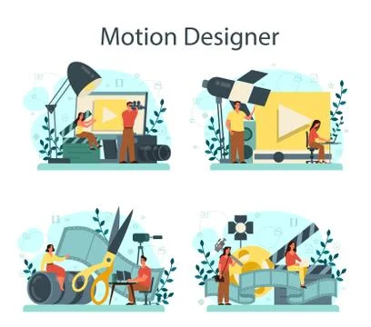 Motion or video designer set. Artist create computer animation Stock Illustration