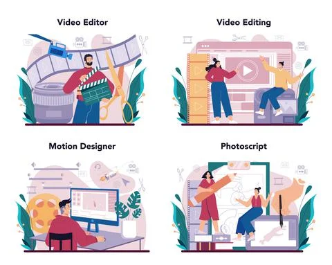 Motion or video designer set. Artist create computer animation Stock Illustration