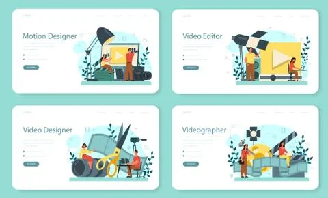 Motion or video designer web banner or landing page set. Artist Stockillustratie