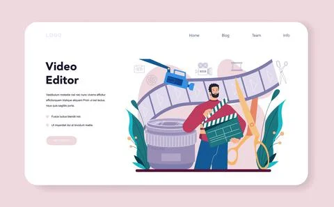 Motion or video designer web banner or landing page. Artist create Stock Illustration