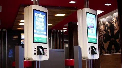 Motion of ordering food machine at Mcdonalds with 4k resolution Stock Footage 69214865