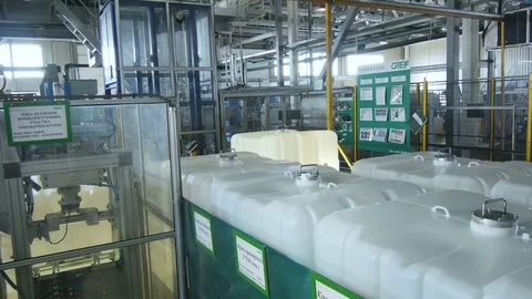 Motion up over Machines and Intermediate Bulk Containers Stock Footage 79816313