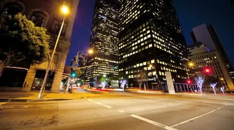 Motion Panning Time lapse Night City Traffic and Pedestrians Stock Footage