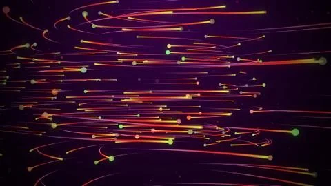 Motion Path Swirling Red And Yellow Light Glowing Particles Dotted Lines Stock Illustration