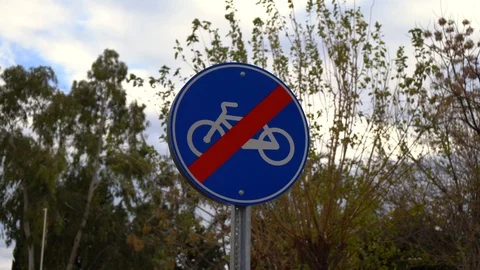 Motion of people and bicycle crossing sign on sidewalk with blur traffic flow Stock Footage 102766905