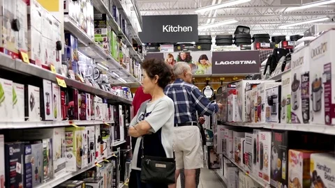 Motion of people choosing cookware inside Canadian tire store with 4k resolution Stock Footage 77695180