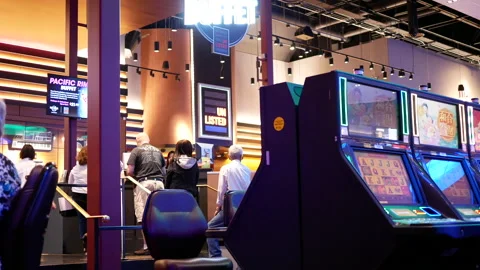 Motion of people line up for entering buffet inside Casino with 4k resolution Stock Footage 109514292