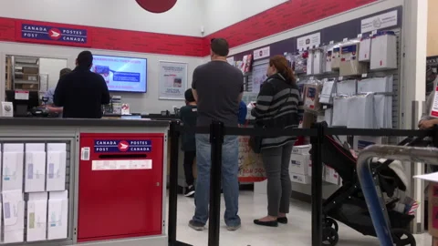 Motion of people line up for taking parcel at post office Stock Footage 97680552