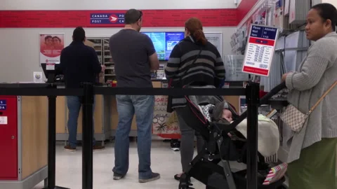 Motion of people line up for taking parcel at post office Stock Footage 97719653