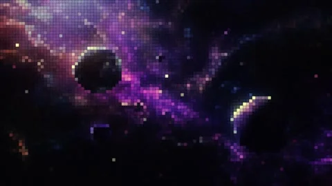 Motion pixel art with lines. Whimsical space scene with cute purple planets Stock Footage 281977293