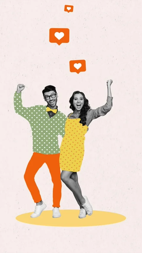 Motion pop trend collage video of happy guy girl stand like feedback heart love Stock-Footage 310671295