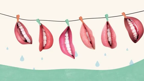 Motion poster art collage video of faceless mouth hang laundry rope Stock Footage 301630764