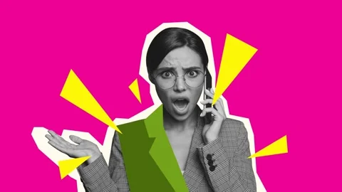 Motion poster art collage video of angry boss cream cellphone pressure workload Video stock 309511046