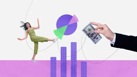 Motion poster collage video of happy girl receive dollar bribe chart progress Stock Footage 303820987