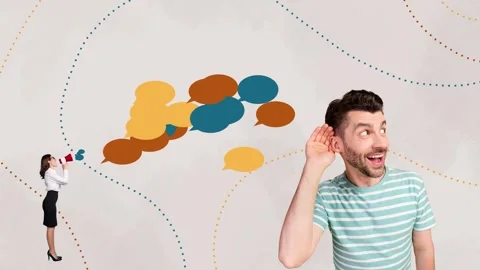 Motion poster trend art collage video of happy man listen bubble Video stock 301630281