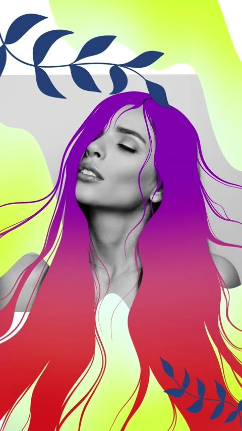 Motion poster trend art collage video of dreamy girl show gradient long hairdo Video stock 301630651