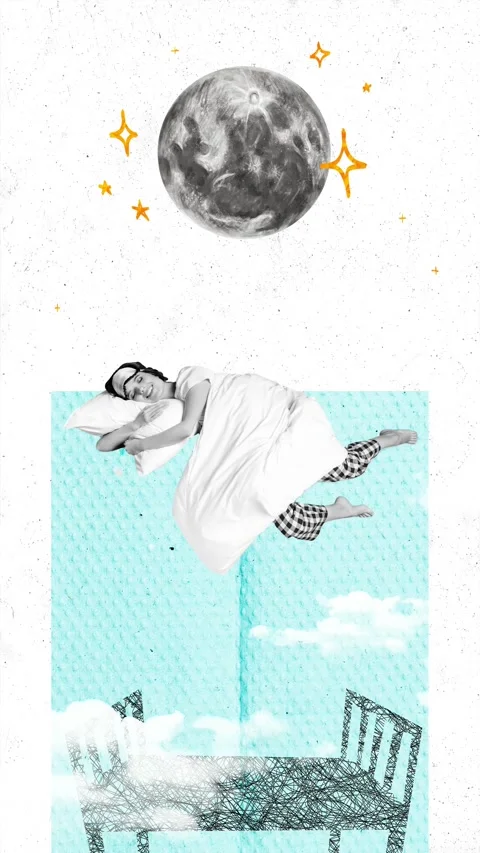 Motion poster trend art collage video of happy girl fly night sleep moon Stock Footage 302992211