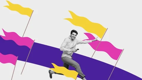 Motion poster trend art collage video of happy businessman run flag progress Stock-Footage 309510690