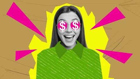 Motion poster trend art collage video of crazy girl dollar glasses income cash Stock Footage 309510793