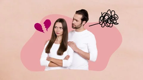 Motion poster trend collage video of upset girl guy couple breakup crack heart Stock Footage 312316417