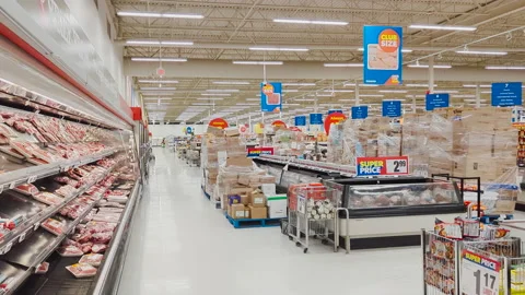 The motion of the poultry corridor inside the superstore Stock Footage 238456916