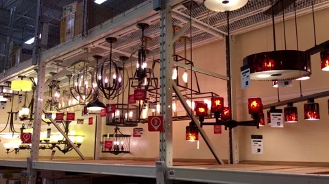 Motion of recessed lighting corridor at Home Depot store Stock Footage 63105807