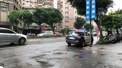Motion of red and blue emergency lights of police car in Taipei Taiwan Video stock 98795853