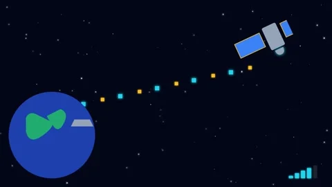 Motion of Satellite Orbiting Earth in Space with Moving Solar Panels and Star Stock Footage 342563676