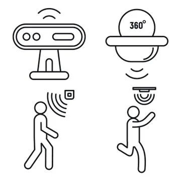 Motion sensor detector icons set, outline style Stock Illustration