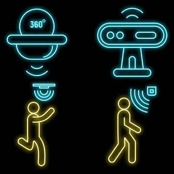 Motion sensor detector icons set vector neon 스톡 일러스트