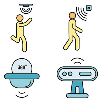 Motion sensor detector icons set vector color Stock Illustration