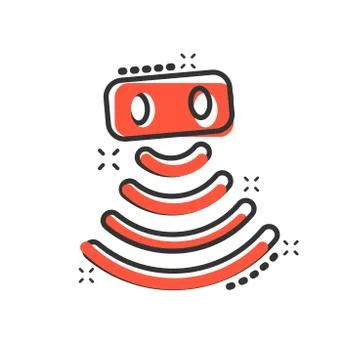 Motion sensor icon in comic style. Sensor waves vector cartoon illustration p 스톡 일러스트