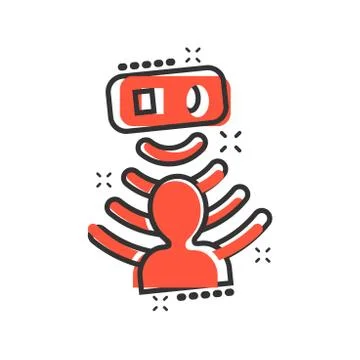 Motion sensor icon in comic style. Sensor waves with man vector cartoon illus Stock Illustration