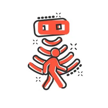 Motion sensor icon in comic style. Sensor waves with man vector cartoon illus Ilustración de archivo