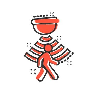 Motion sensor icon in comic style. Sensor waves with man vector cartoon illus Stock Illustration