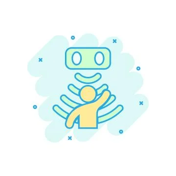 Motion sensor icon in comic style. Sensor waves with man vector cartoon illus Stock Illustration