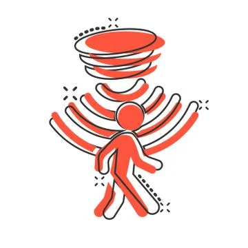 Motion sensor icon in comic style. Waves with man vector cartoon illustration Illustrazione stock