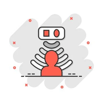 Motion sensor icon in comic style. Sensor waves with man vector cartoon illus Stock Illustration