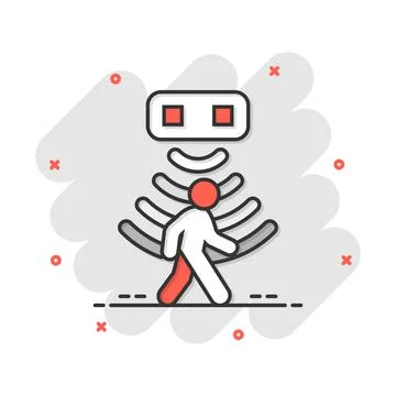 Motion sensor icon in comic style. Sensor waves with man vector cartoon illus Stock Illustration
