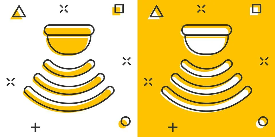 Motion sensor icon in comic style. Sensor waves vector cartoon illustration p Illustrazione stock