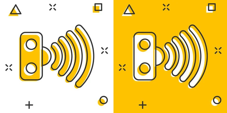 Motion sensor icon in comic style. Sensor waves vector cartoon illustration p Stock Illustration
