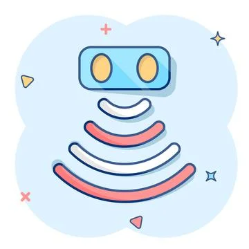 Motion sensor icon in comic style. Sensor waves vector cartoon illustration p Stock Illustration