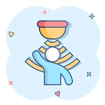 Motion sensor icon in comic style. Sensor waves with man vector cartoon illus Illustrazione stock