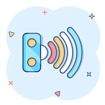 Motion sensor icon in comic style. Sensor waves vector cartoon illustration p Stock Illustration